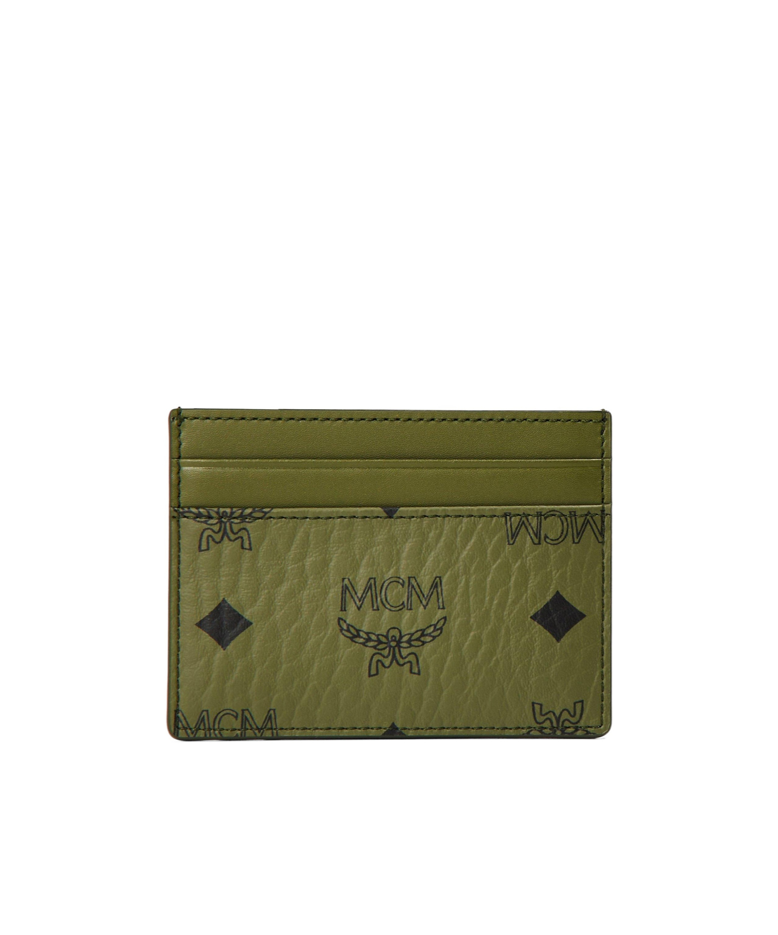 Mcm Signature Print Card Holder In Green