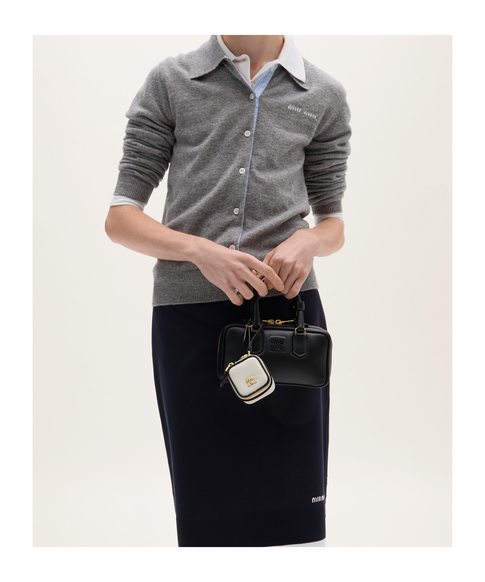 Miu Miu Long-sleeved Cashmere Sweater In Gray