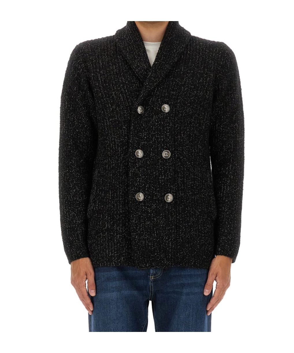 Brunello Cucinelli Double-breasted Cashmere And Silk Blend Cardigan In Black
