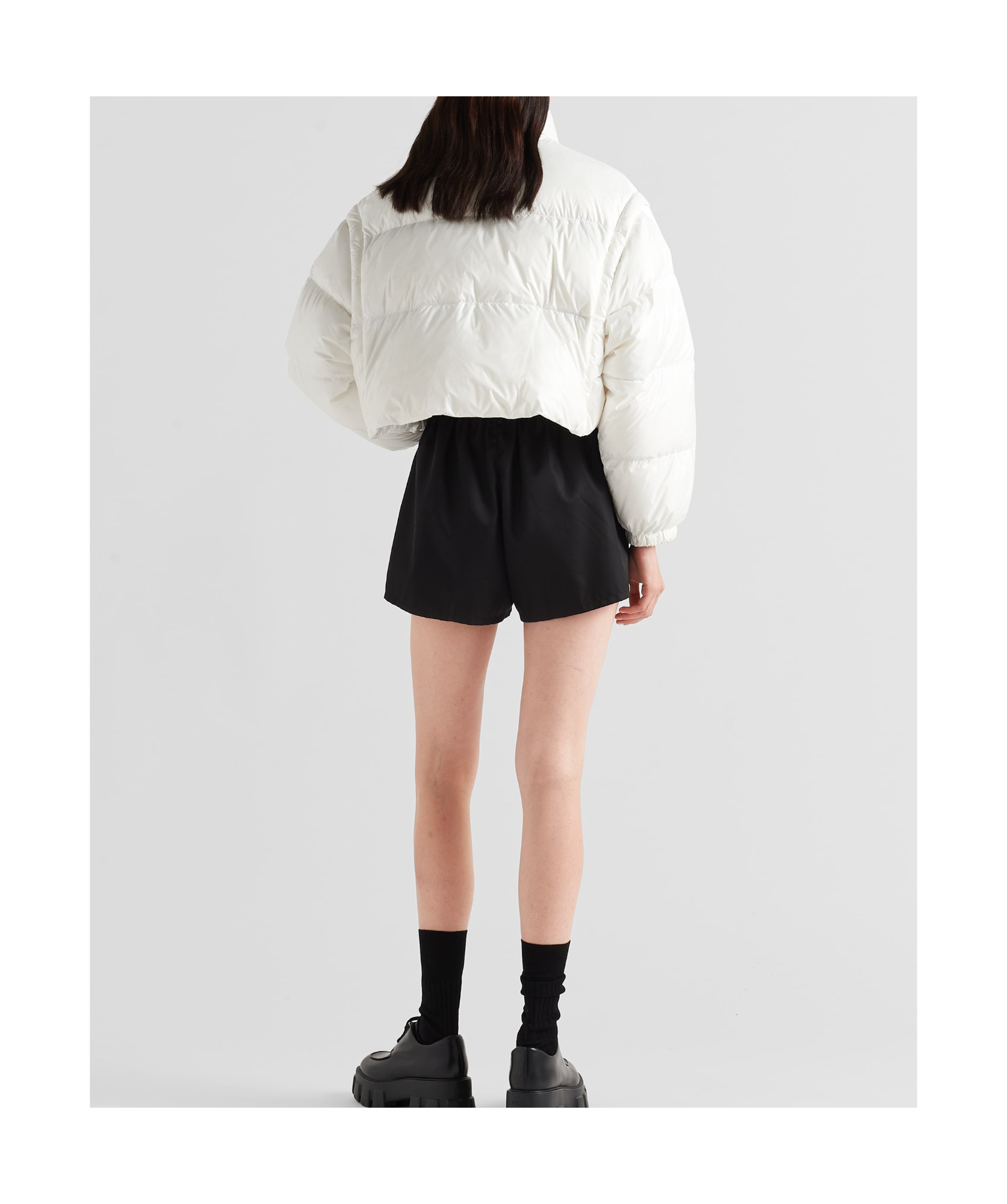 Prada Re-nylon Cropped Convertible Down Jacket In White