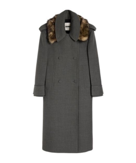 Jil Sander Fur Collar Double-breasted Coat In Gray