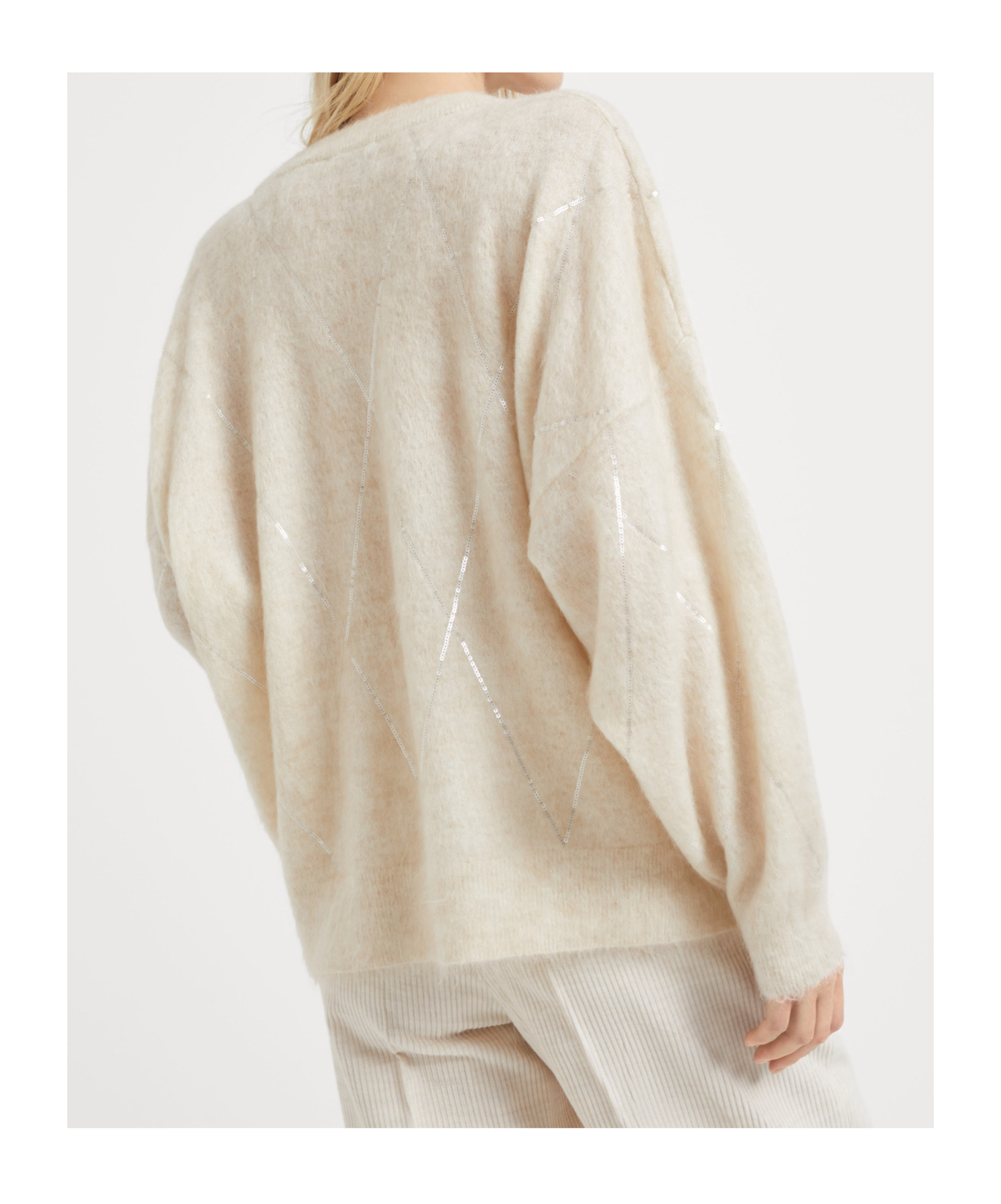 Brunello Cucinelli Mohair-blend Argyle Embroidery Sweater In Nude