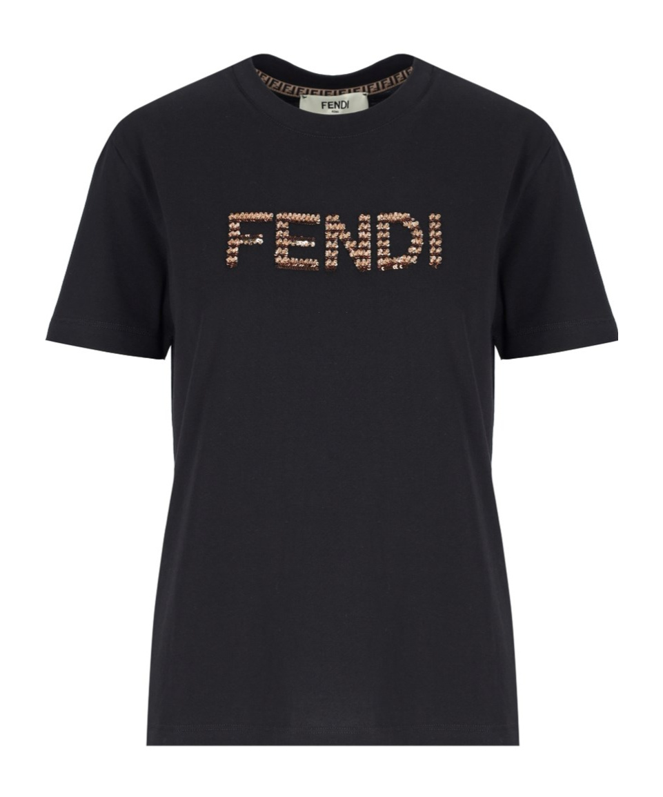 Shop Fendi Sequin Logo-detail Cotton T-shirt In Black