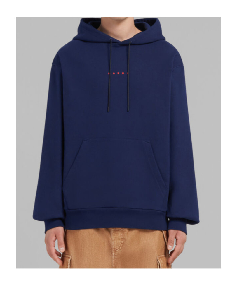Shop Marni Blue Bio Cotton Hoodie With Mini Print In Black