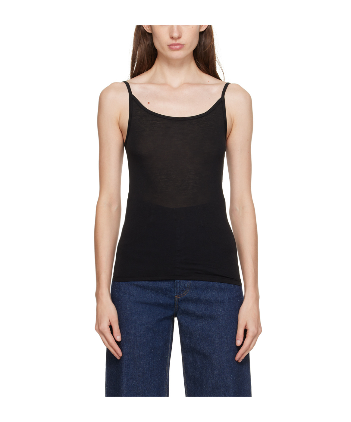 Shop Baserange Low Round Neck Vest In Black
