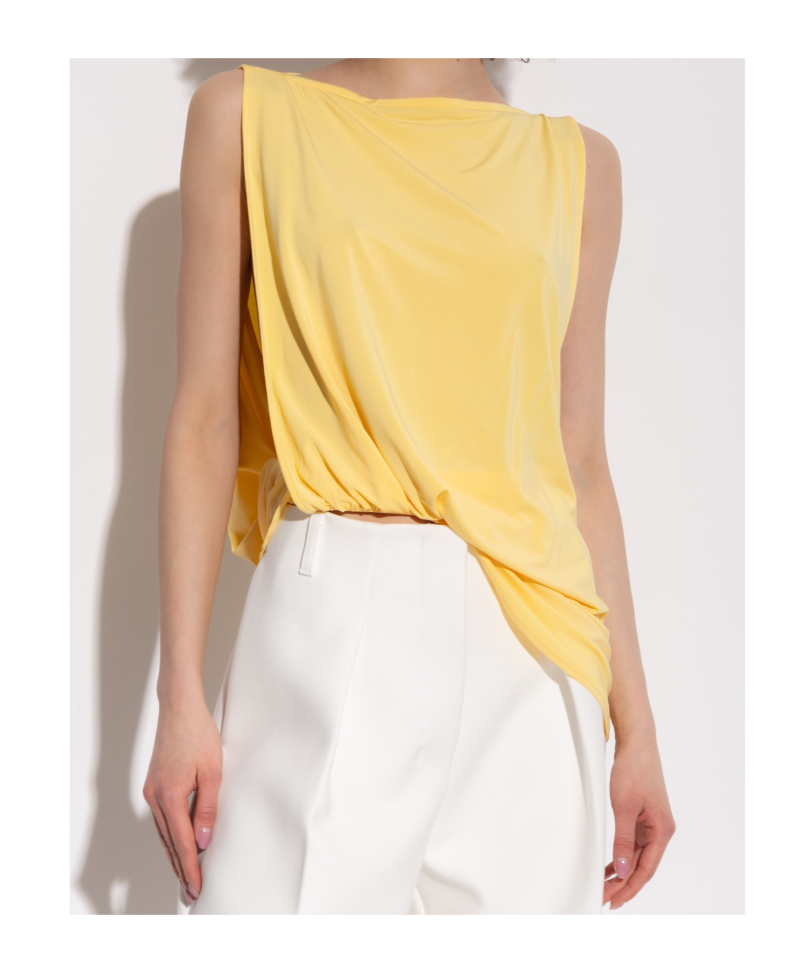 Jacquemus Draped Sleeveless Asymmetric Lightweight Top In Yellow