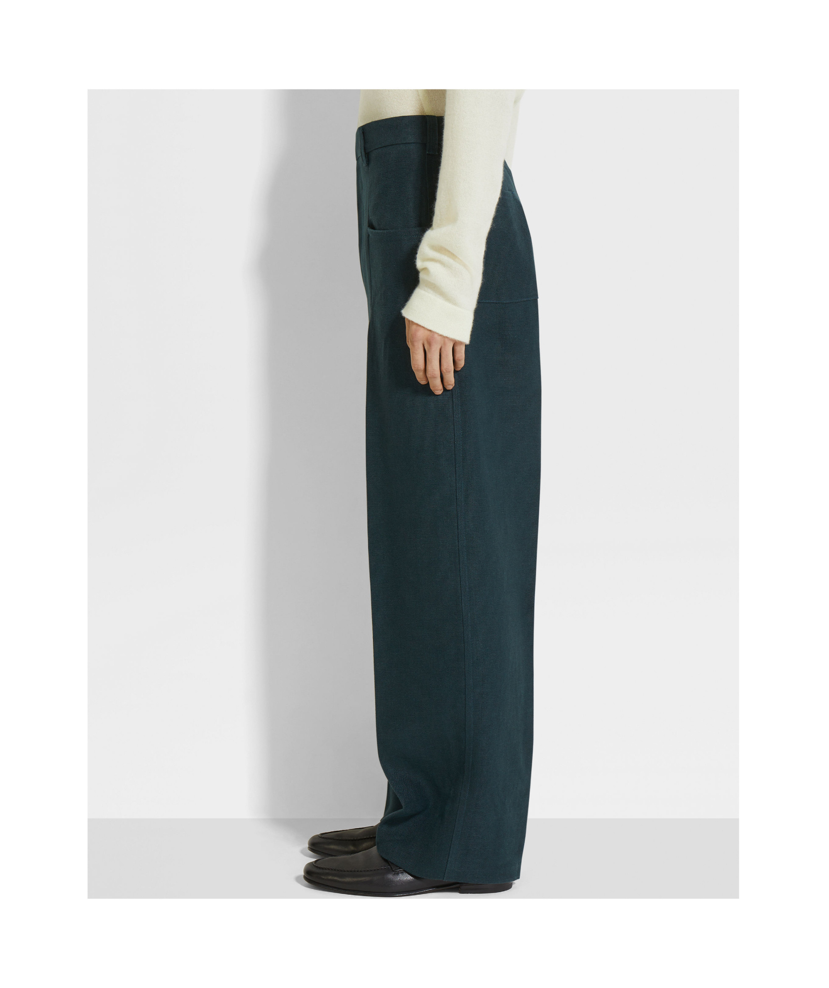 Zegna Dark Teal Blue Oasi Lino Pants In Green