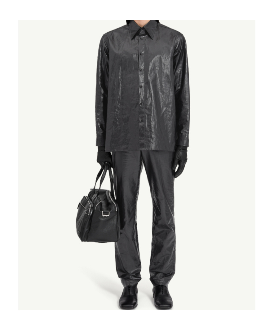 Mm6 Maison Margiela Shiny Coated Linen Shirt In Black