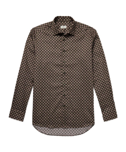 Etro Slim-fit Printed Cotton-twill Shirt In Gray