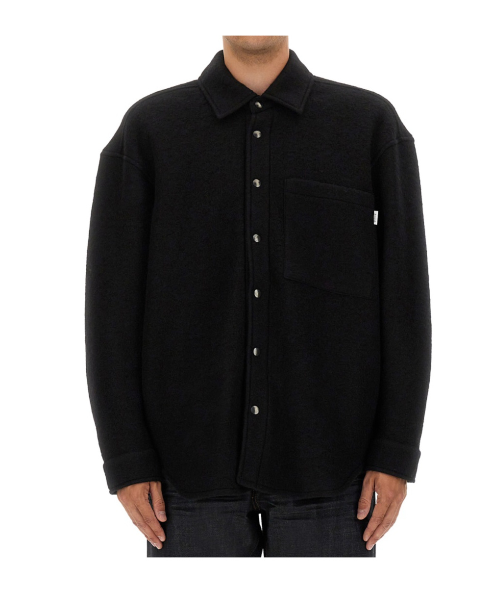 Amish Relaxed Fit Wool Blend Overshirt With Classic Collar In Black