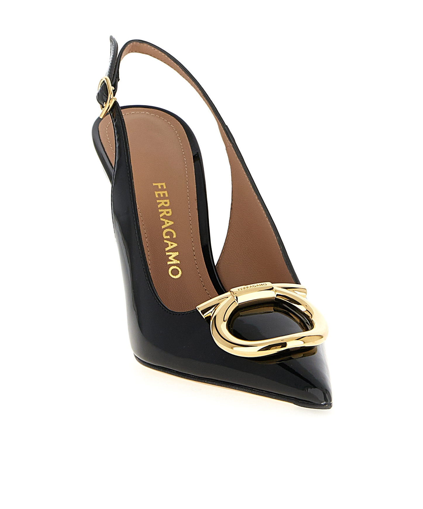 Ferragamo Sara Patent Leather Slingback Pumps In Black