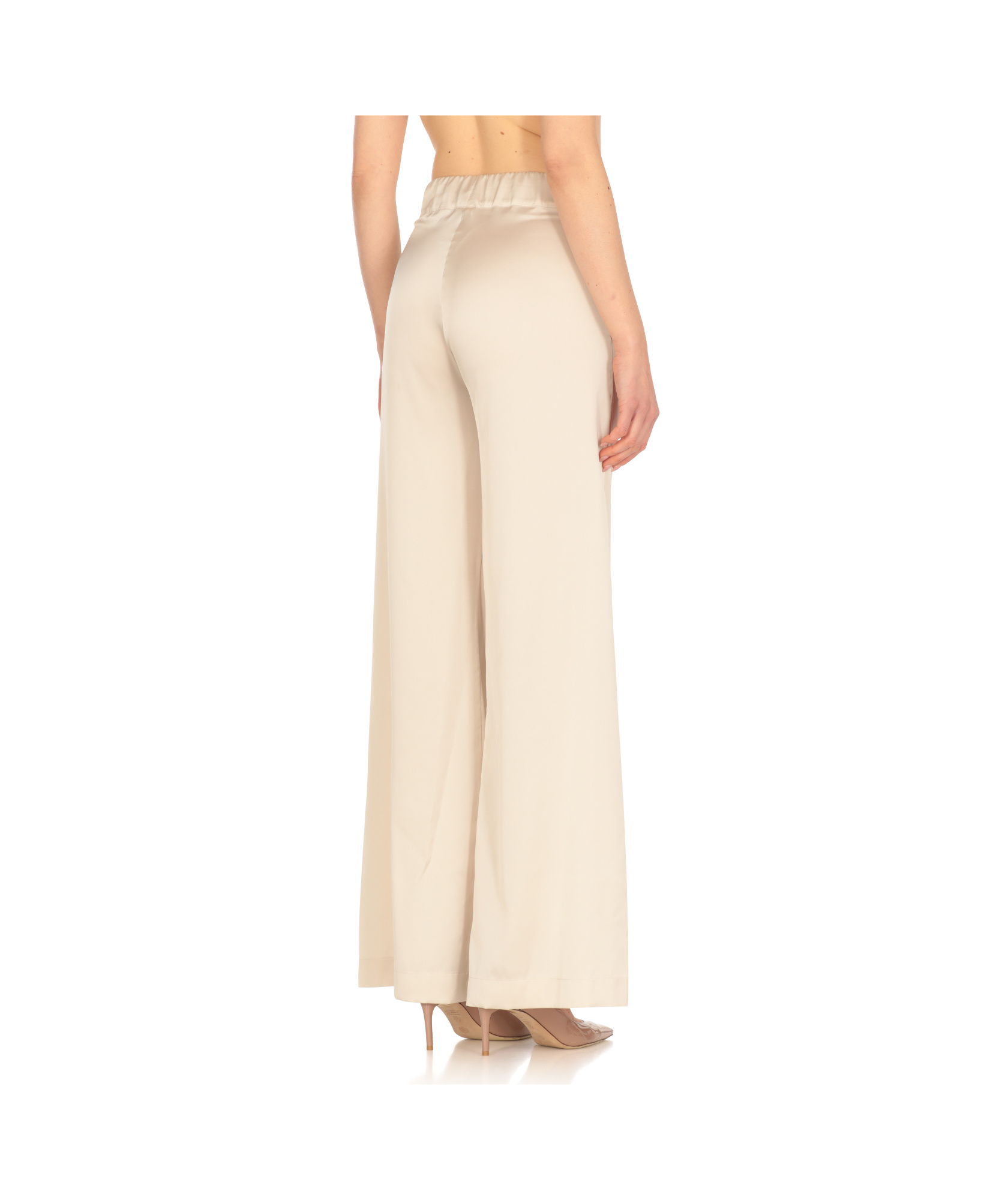 D Exterior Elastic-waistband Satin Trousers In White