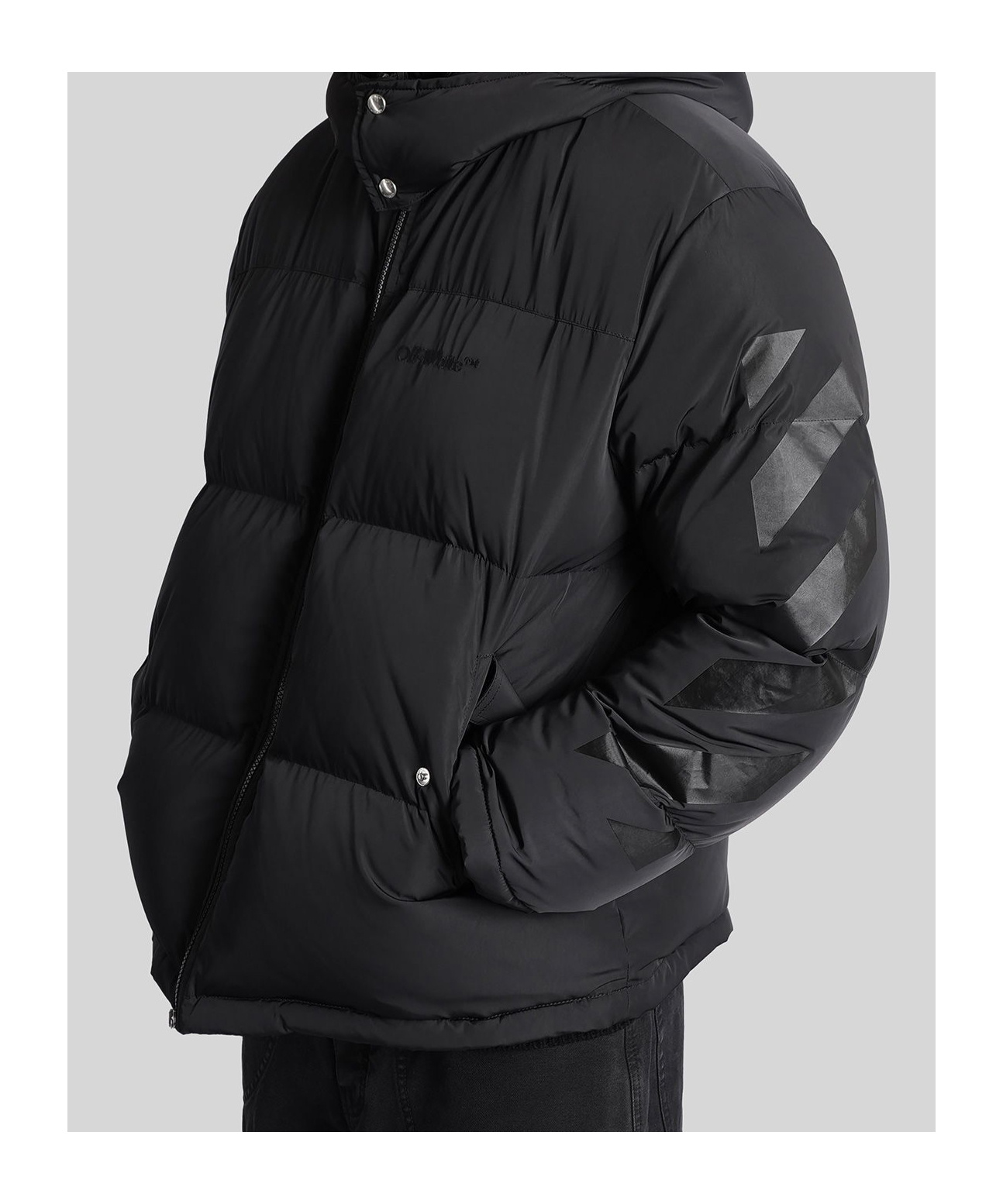 Off-white Hooded Padded Quilted Jacket Pockets In Black