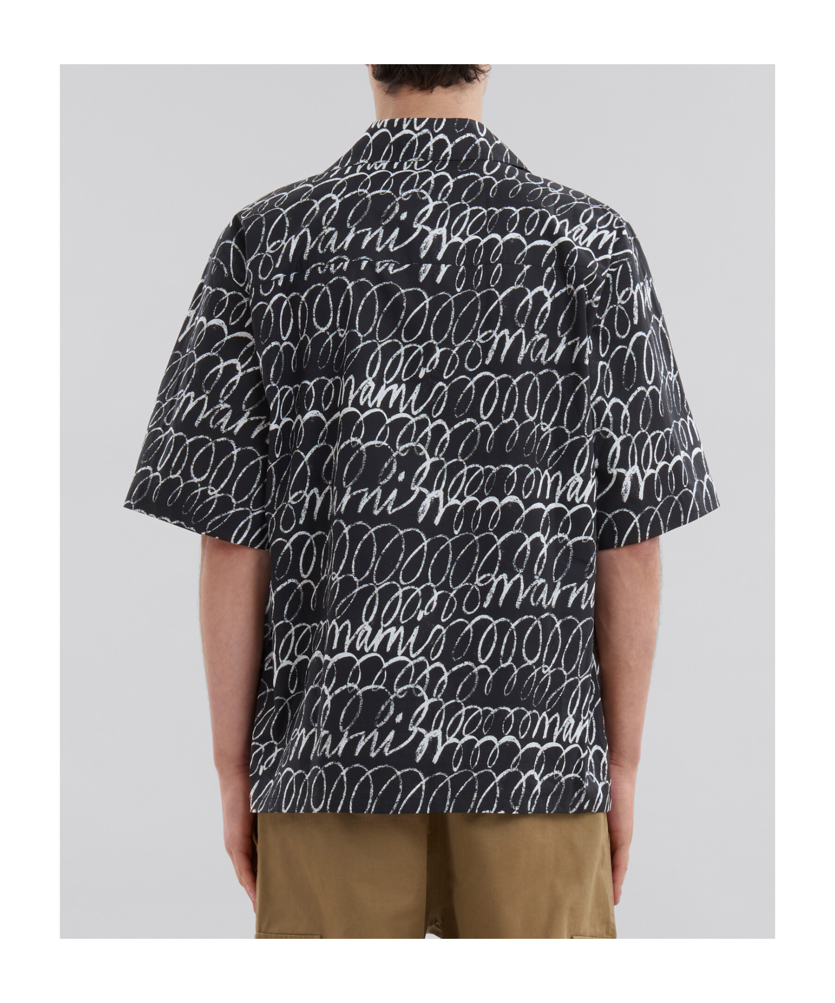 Shop Marni Black Poplin Bowling Shirt With Scribble Motif