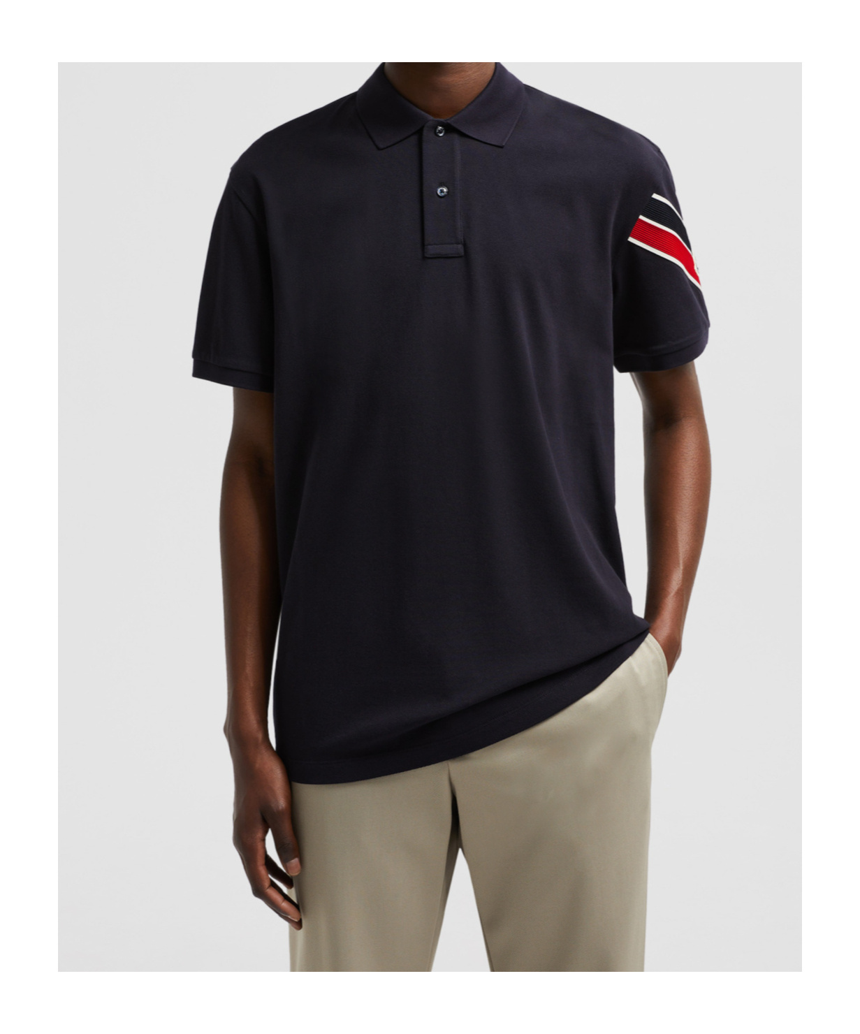 Moncler Short Sleeve Pique Polo Shirt In Blue