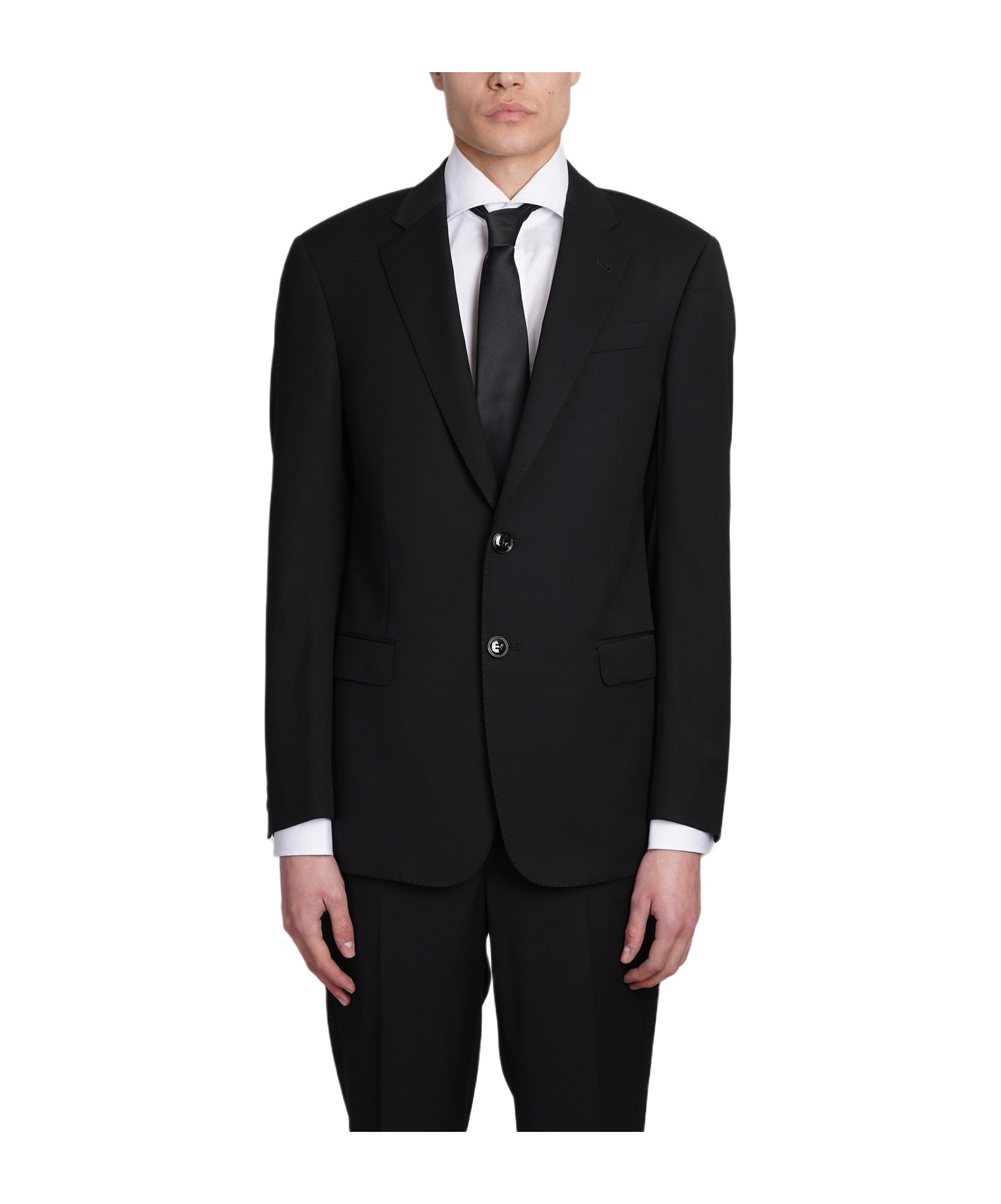 Giorgio Armani Twill Virgin-wool Suit In Black
