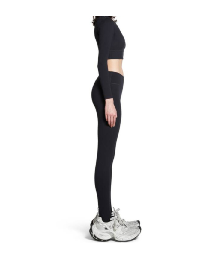 Balenciaga Logo Scoop Neck Cropped Top With Long Sleeves In Black