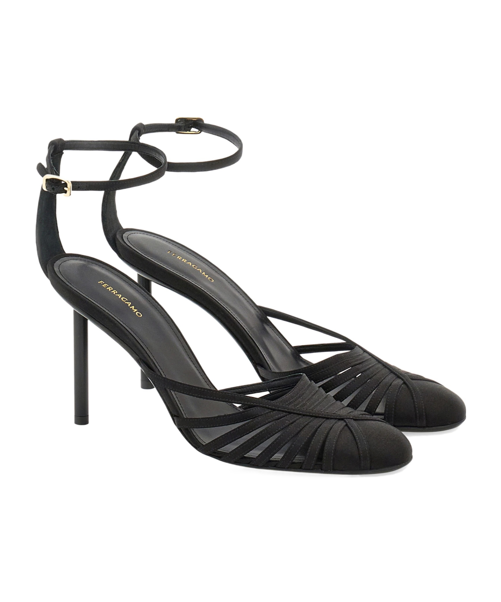 Ferragamo Nappa Leather Ermelia Pumps With Ankle Strap In Black