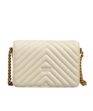 Shop Pinko Logo Quilted Shoulder Bag In Nude