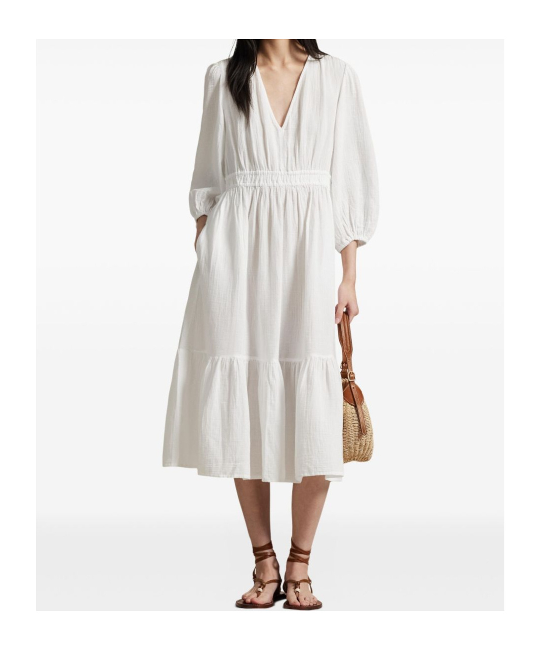 Polo Ralph Lauren V-neck Tiered Dress In White