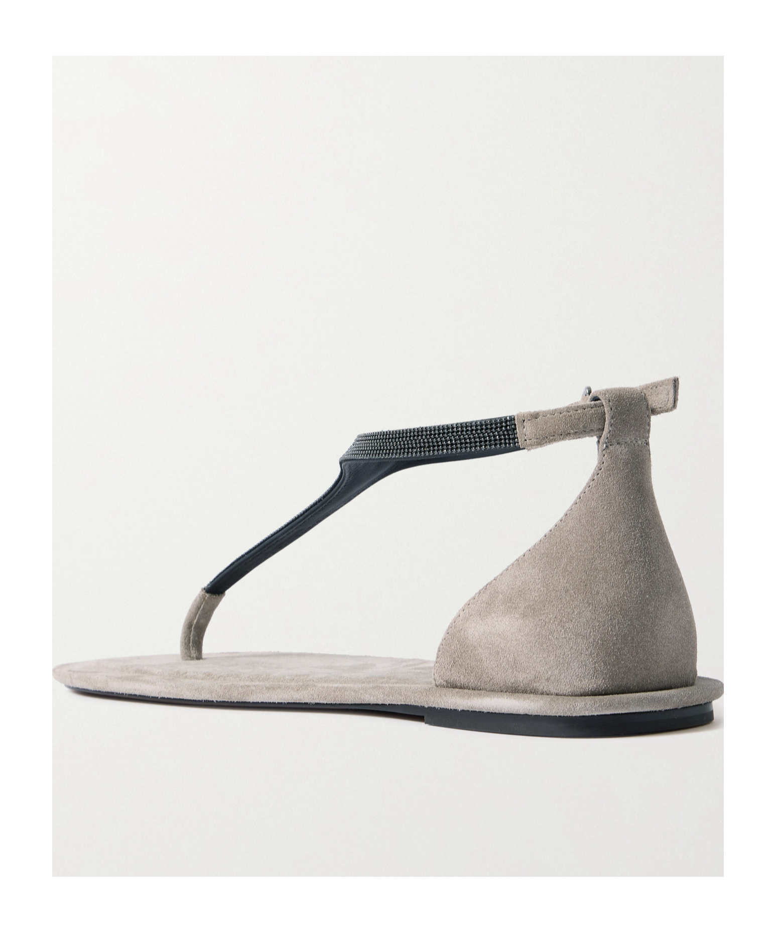 Brunello Cucinelli Monili Suede Flat Thong Sandals In Gray
