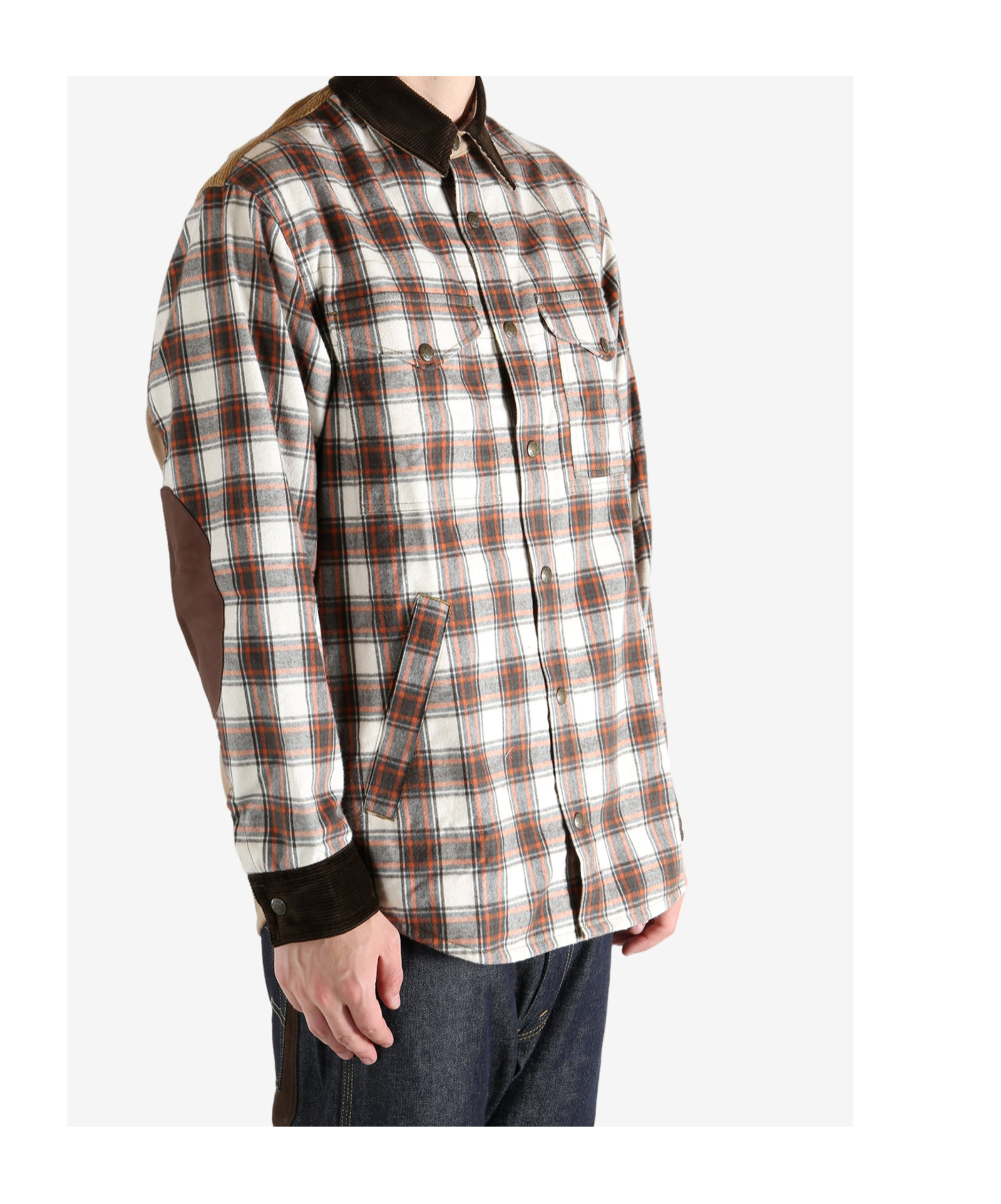 Junya Watanabe Checked Corduroy-paneled Overshirt In Brown