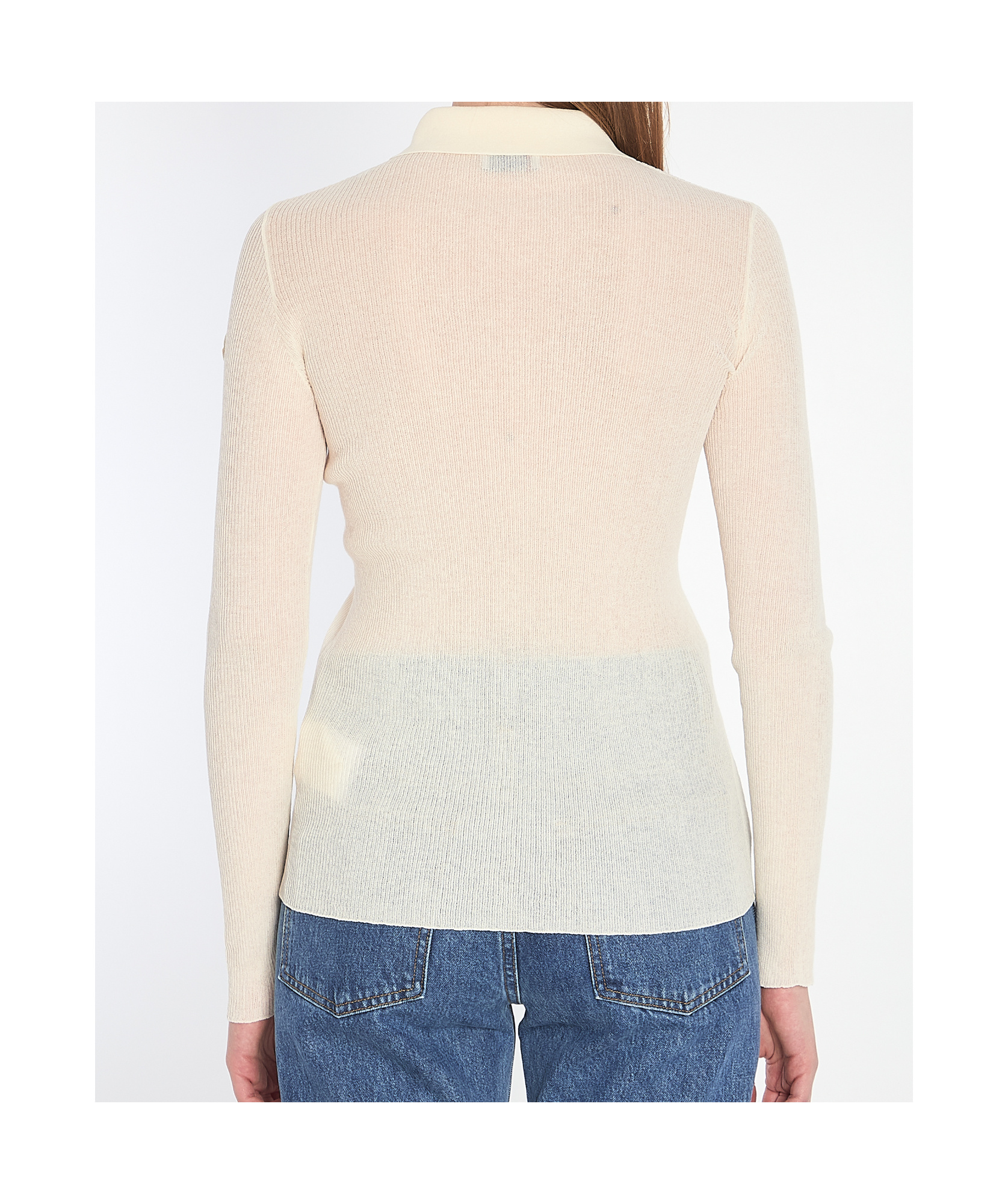 Moncler Ribbed Cotton Long-sleeve Polo Shirt In White