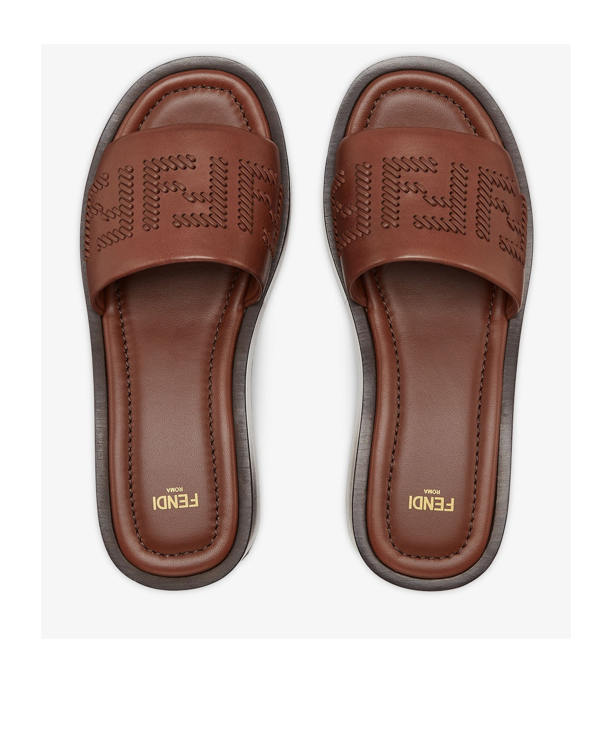 Fendi Embroidered Detail Platform Slides In Green