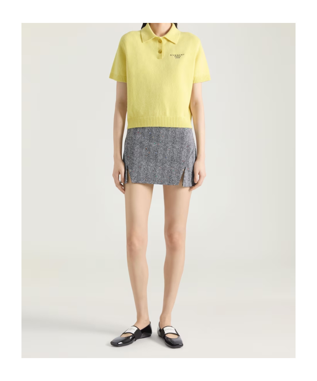 Givenchy Sliced Mini Skirt In Cotton Herringbone In Multi