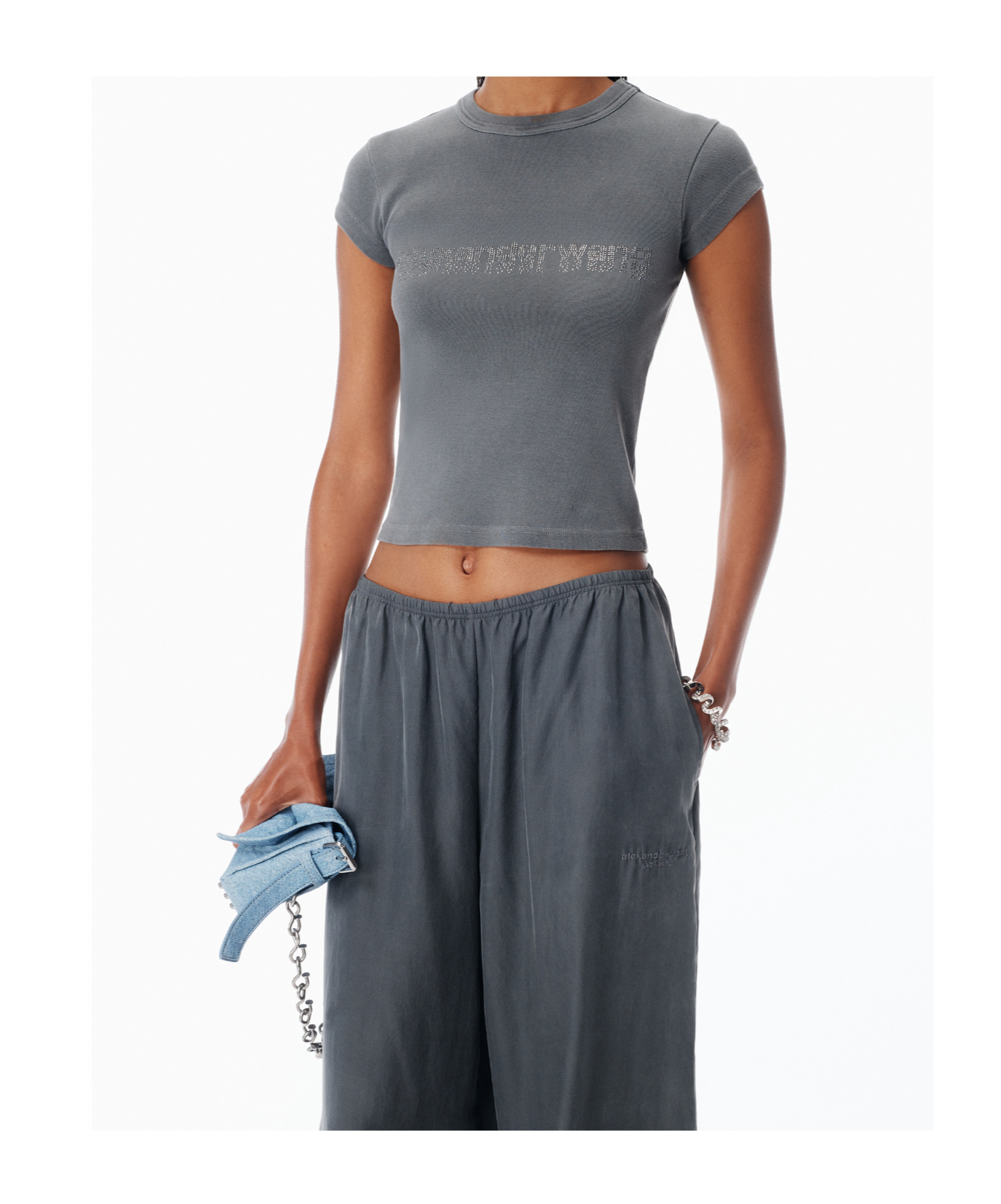 Alexander Wang Crystal Hotfix Logo Cotton Baby T-shirt Clothing In Blue