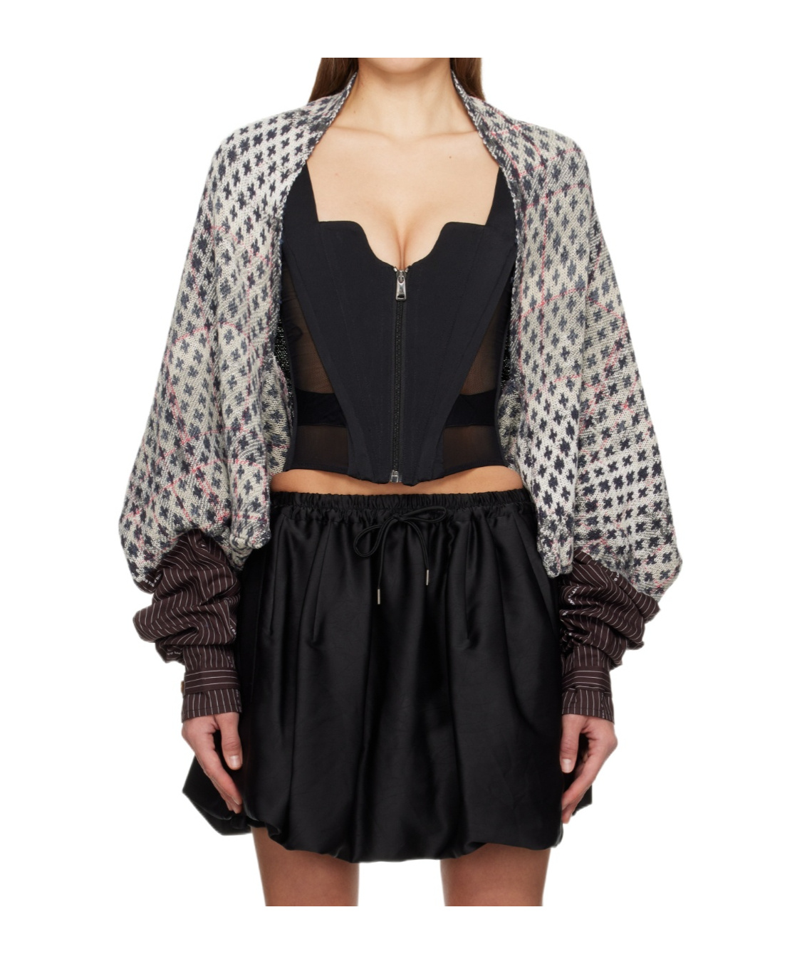 Vivienne Westwood Distressed Plaid Cardigan In Black