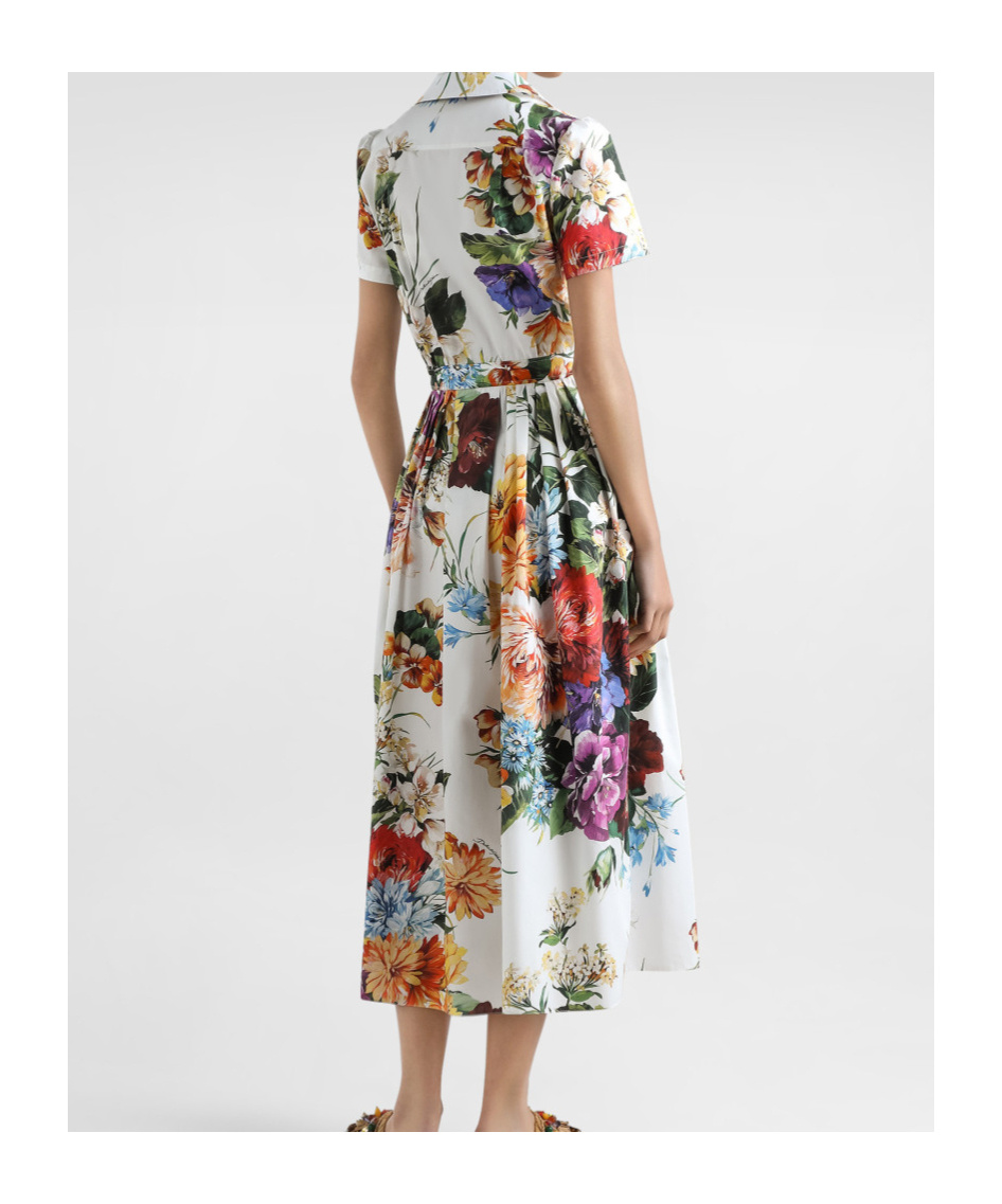 Dolce & Gabbana Pleated Floral-print Cotton-poplin Midi Dress In Multi