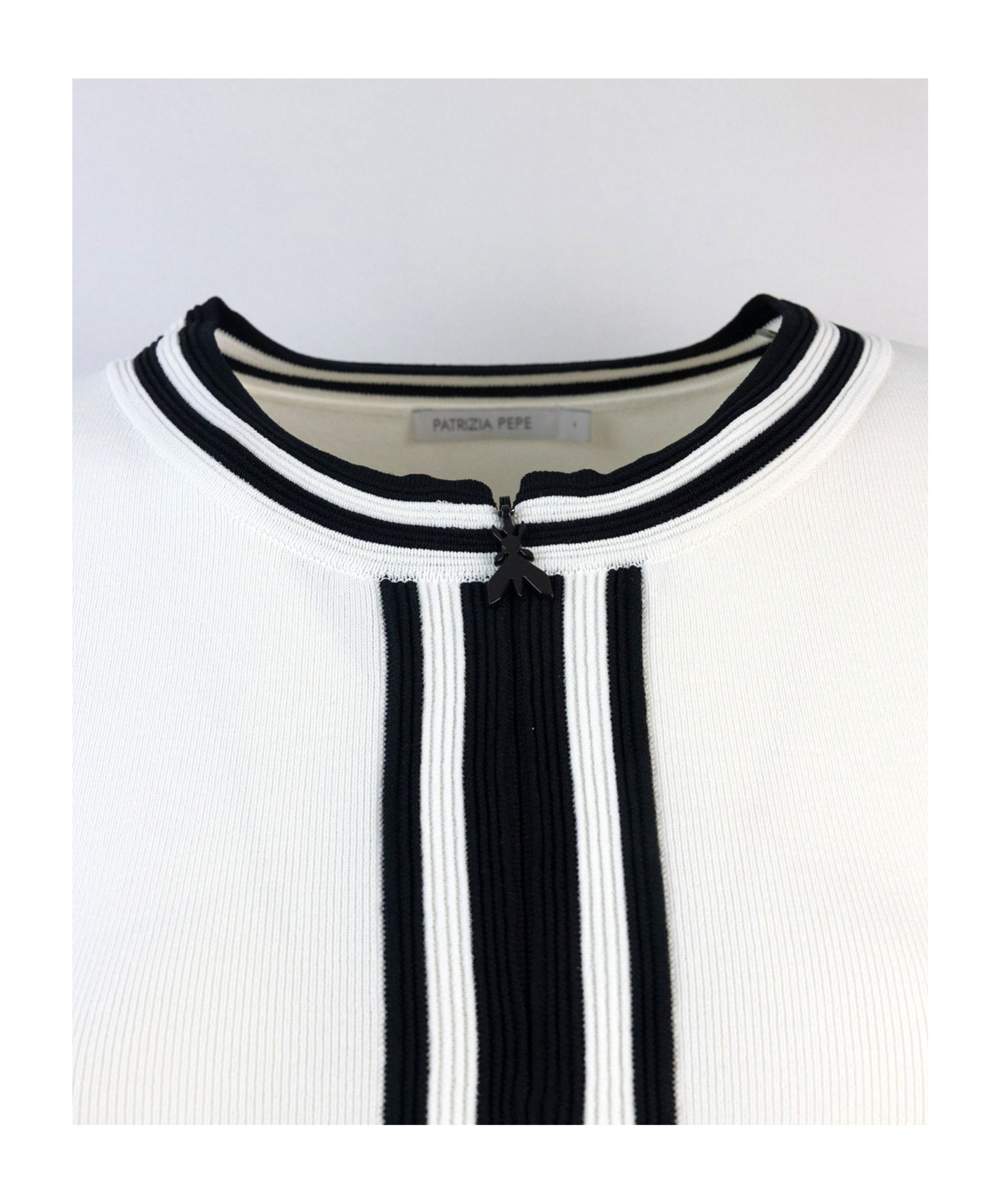 Shop Patrizia Pepe Striped Zip-up T-shirt