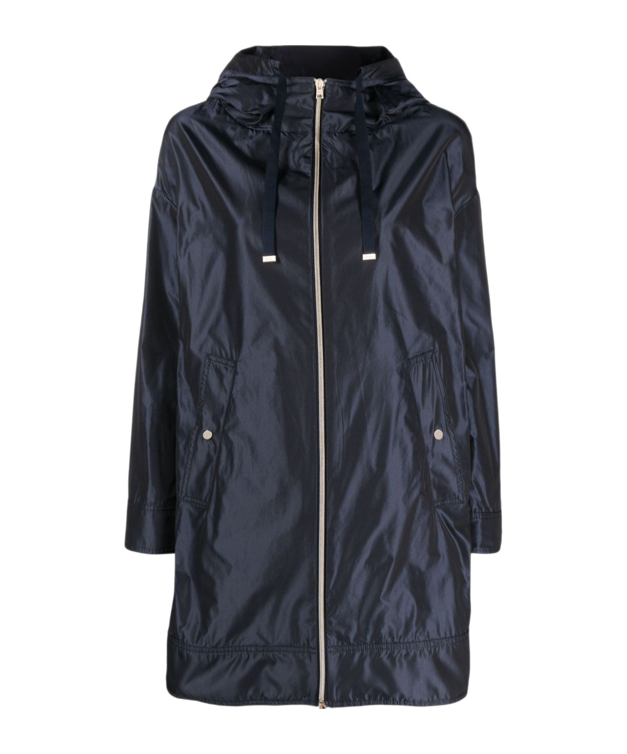 Herno Navy Blue Parka With Iridescent Effect And Slouchy Drawstring Hood In Black
