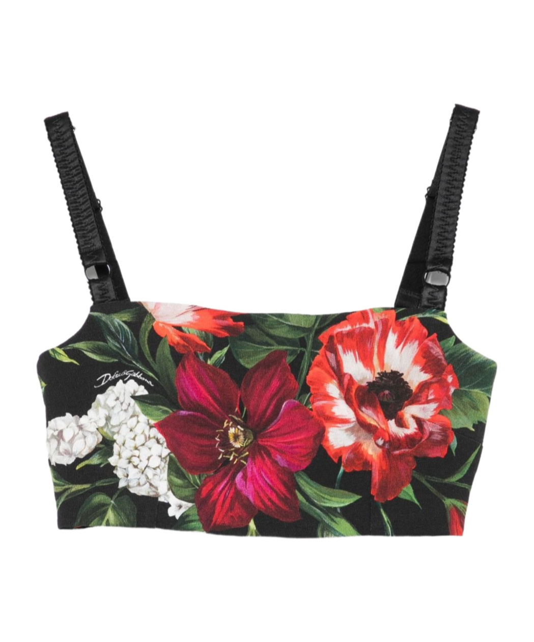 Dolce & Gabbana Floral Print Cropped Dress With Adjustable Straps In Black