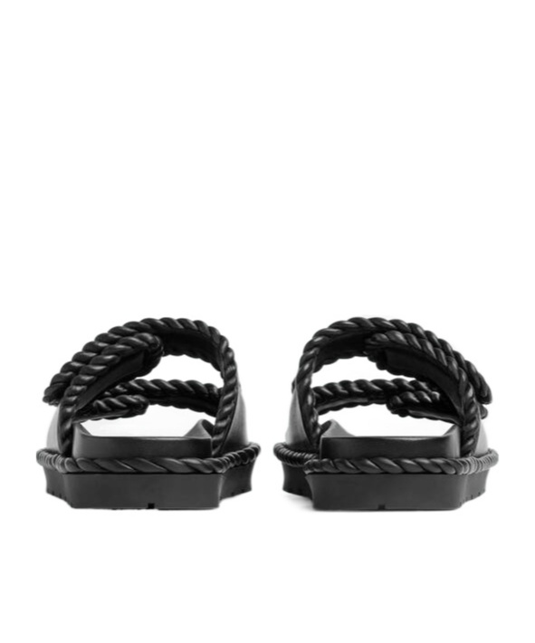 Bottega Veneta Jack Flat Mule Black Nappa Leather Sandals In Black