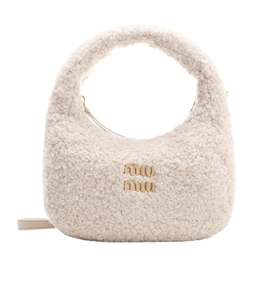 Miu Miu Wander Mini Shearling Shoulder Bag In Nude