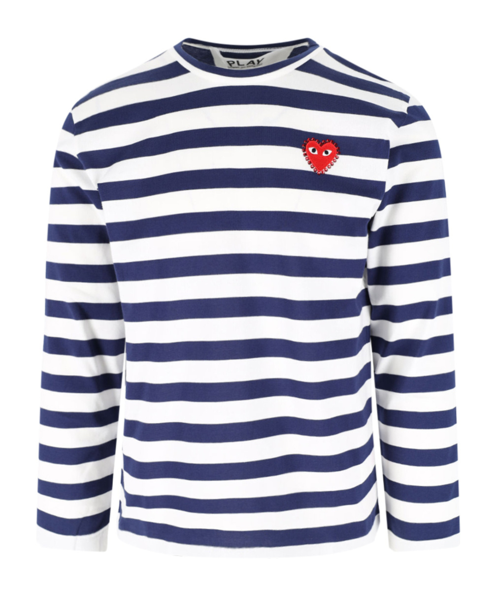 Comme Des Garçons Play Emblem Striped T-shirt With Rhinestones