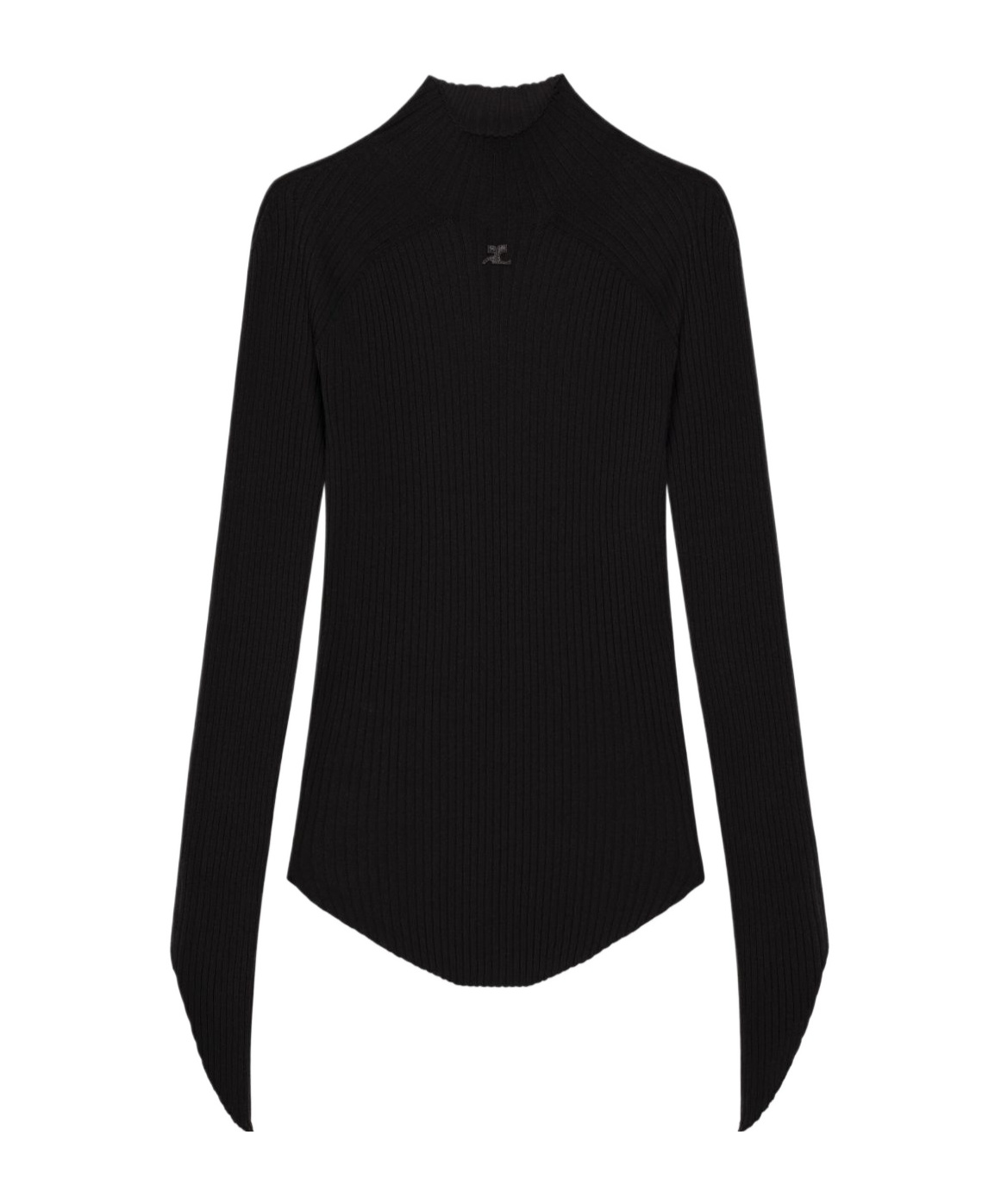 Courrèges Circle Rib Knit Mockneck Sweater With Embroidered Logo In Black