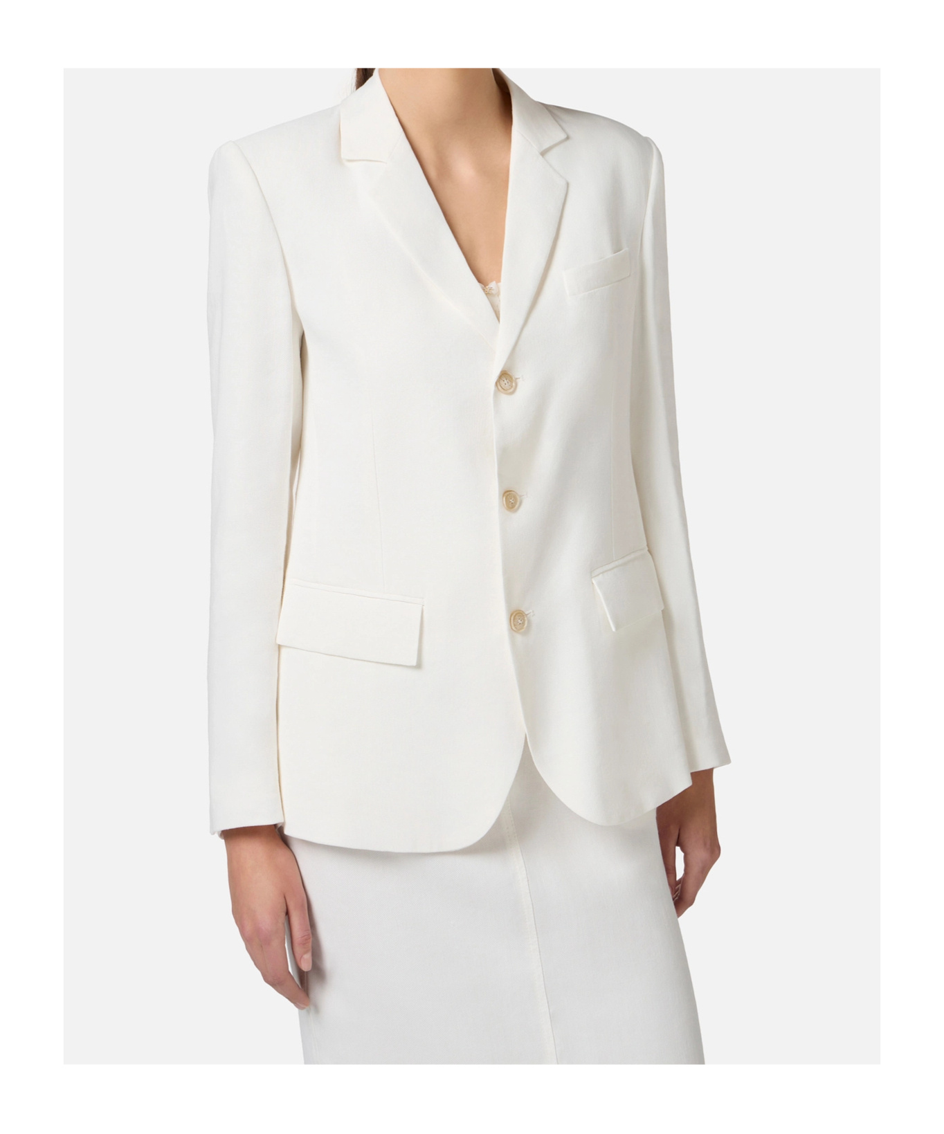 Elisabetta Franchi Linen-blend Gabardine Jacket In Ivory