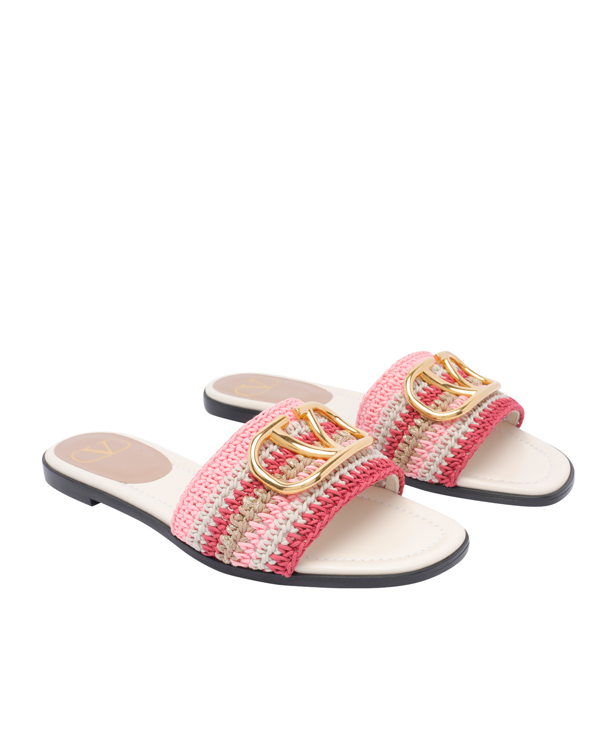 Valentino Round Head Slippers In Multicolor