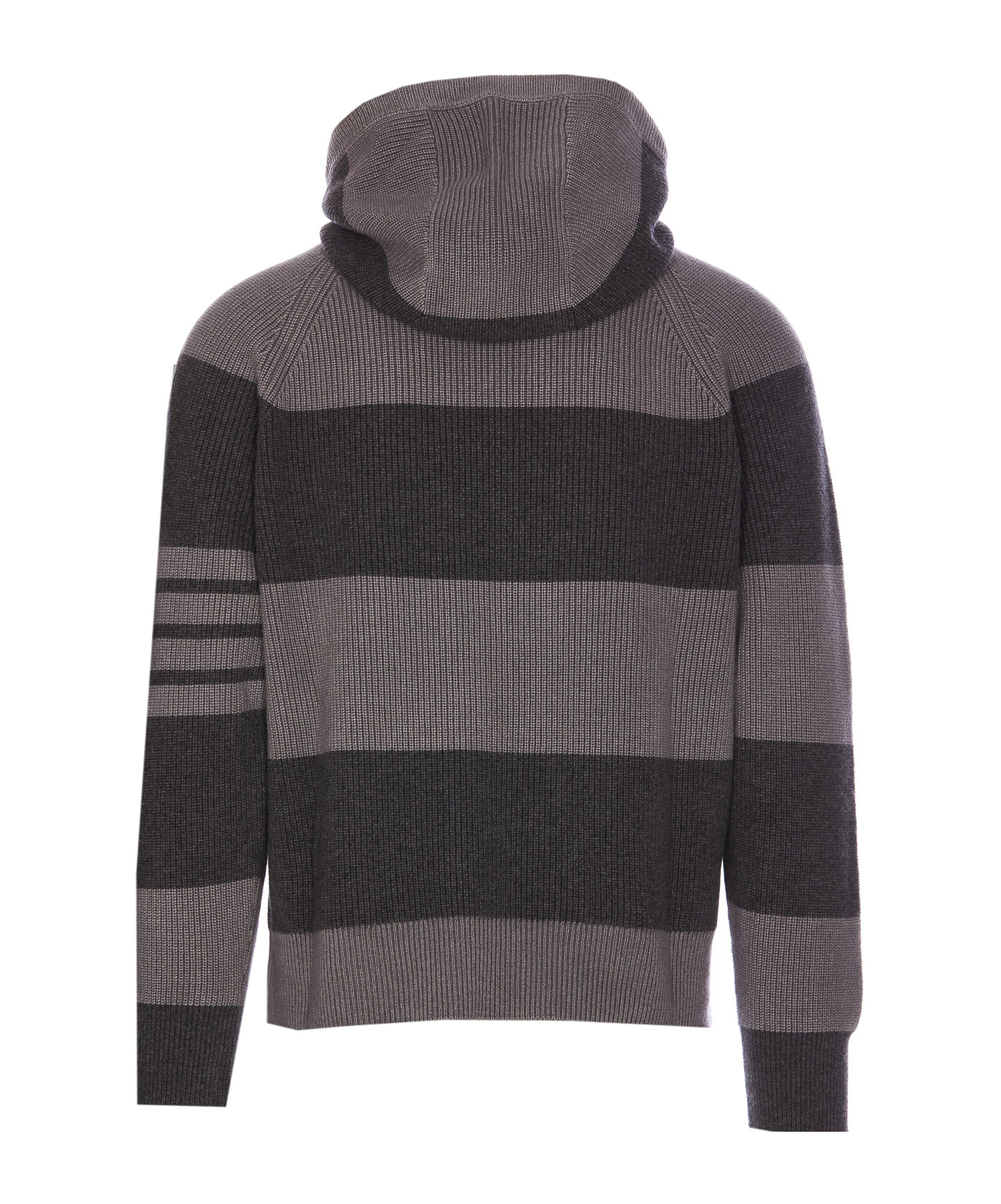 Thom Browne 4-bar Striped Knitted Drawstring Hoodie In Black