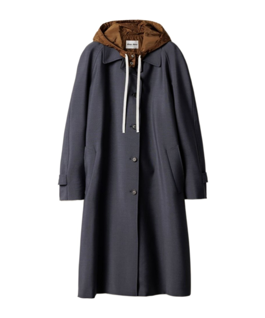 Miu Miu Single-breasted Kid Mohair And Technical Pongé Coat In Blue