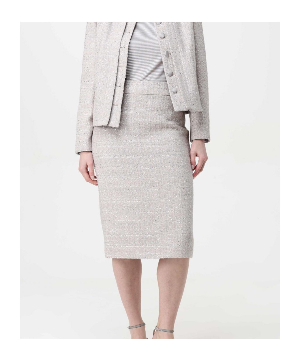 Shop Emporio Armani Tweed Midi Skirt In Gray
