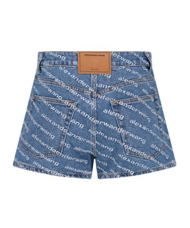 Alexander Wang Denim Shorts With All Over Logo In Blue