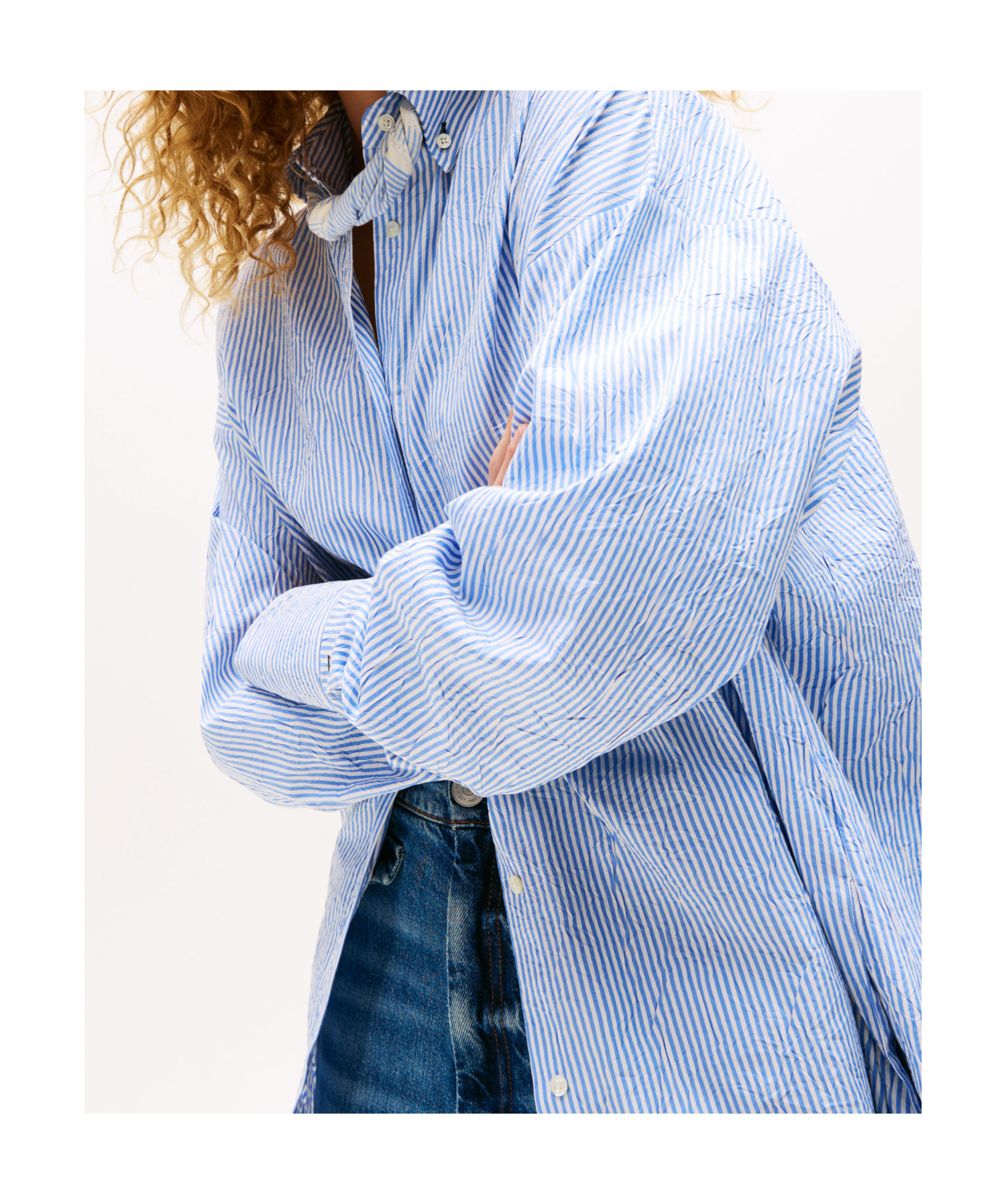 Tommy Hilfiger The Runway Collection Long Oversized Shirt In Blue Stripes