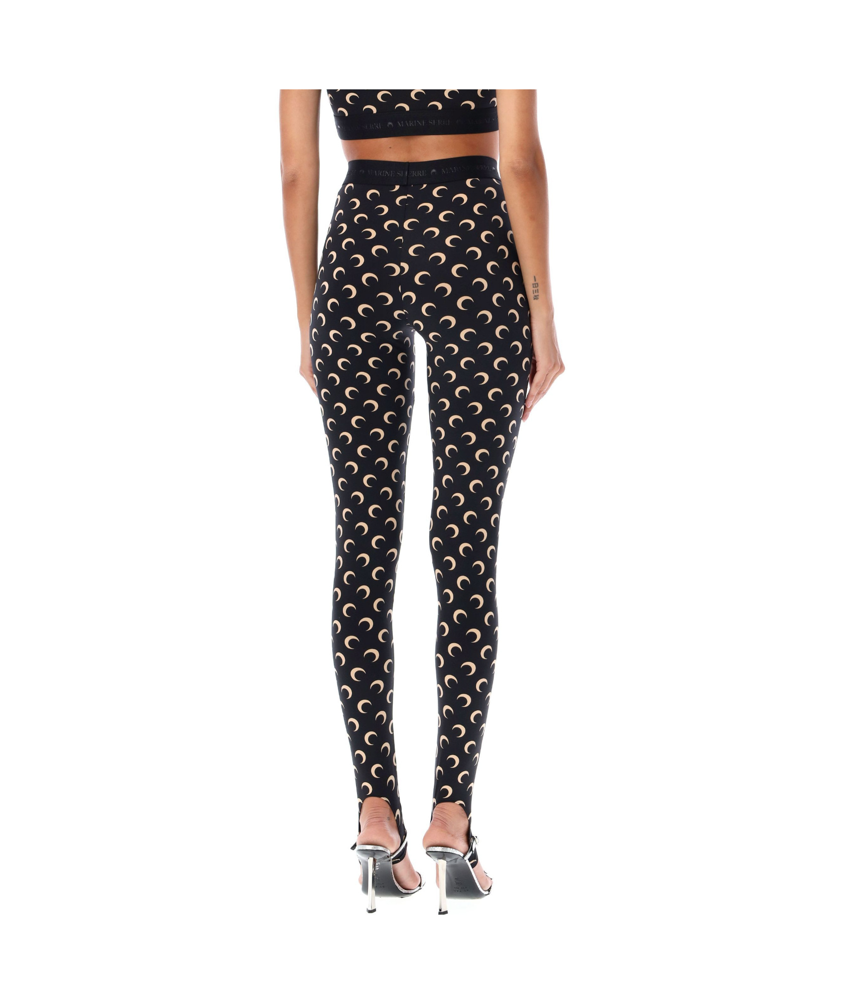 Marine Serre Black Recycled Jersey Moon Stirrup Leggings In Black
