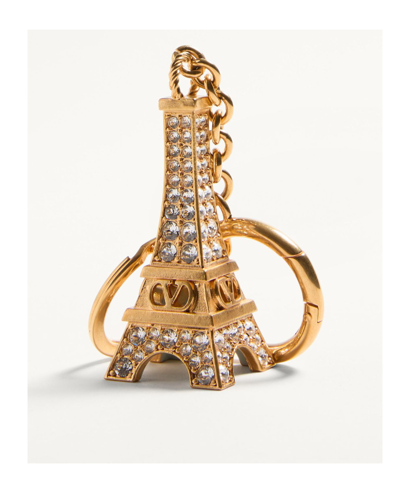 Valentino Vlogo Siganture Eiffel Tower Charm Keyring In Gold