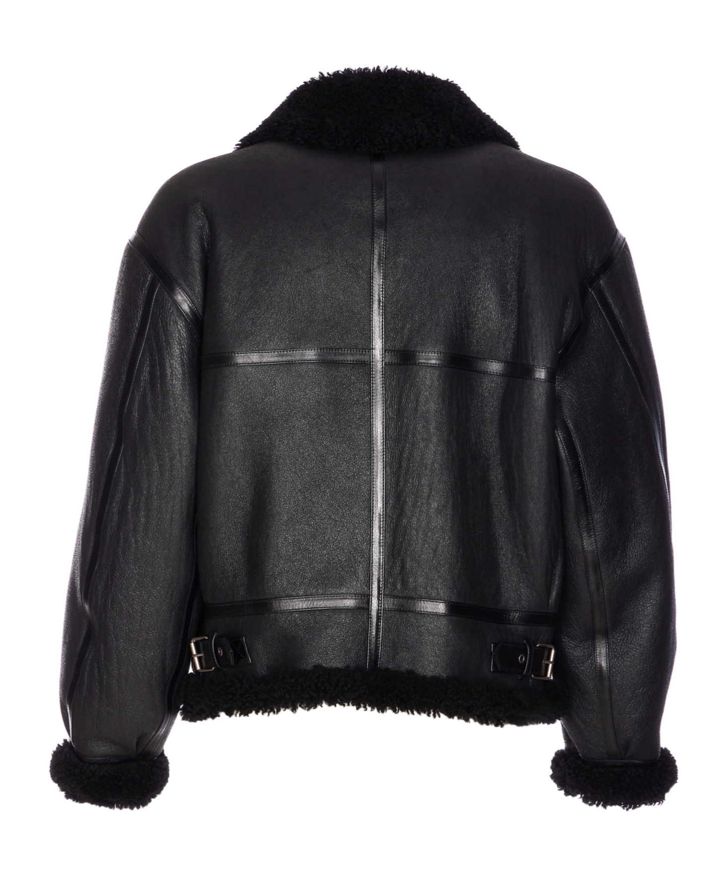 Saint Laurent Long-sleeved Leather Jacket In Black