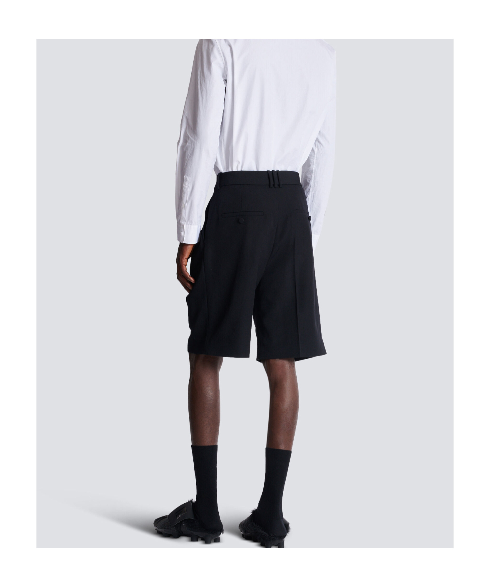 Balmain Grain De Poudre Pleated Bermuda Shorts In Blue